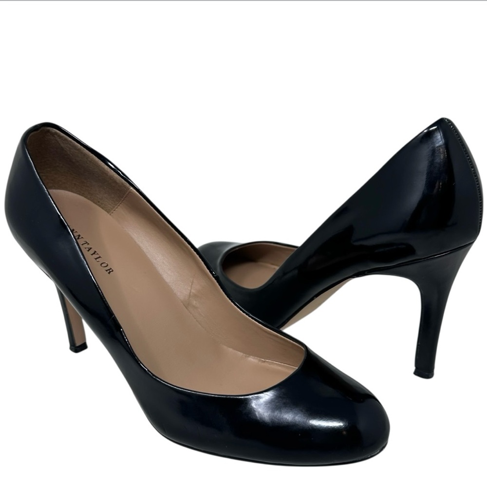 Ann Taylor Factory Black Patent Leather Heels Pumps Size 9
